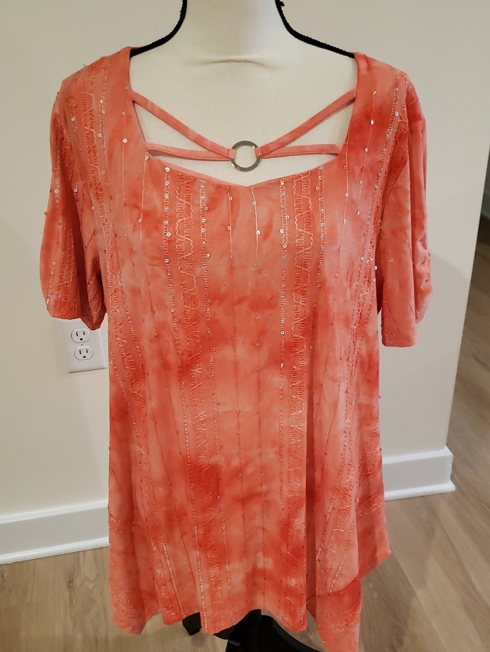 Sami & Jo Sequin Embroidered Top Subtle Tie Dye Fall Top